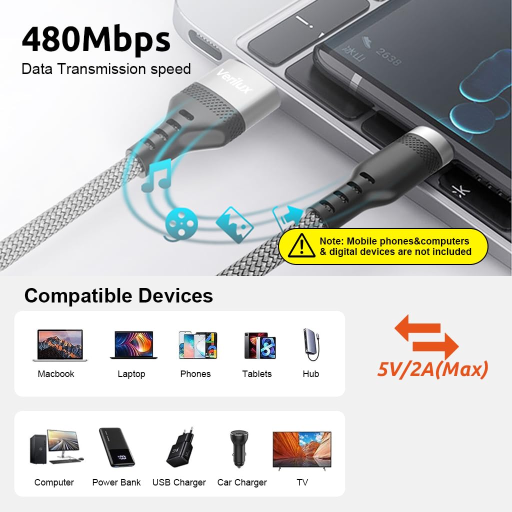 Verilux® 2Pcs Type C Charging Cable 62W 3.1A Fast Charging Verilux® 2Pcs Type C Charging Cable 62W 3.1A Fast Charging